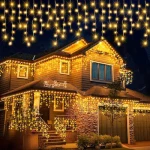 25 méteres, 500 LED-es, karácsonyi jégcsap izzósor, sziporkázó fényfüzér, meleg fehér fénnyel