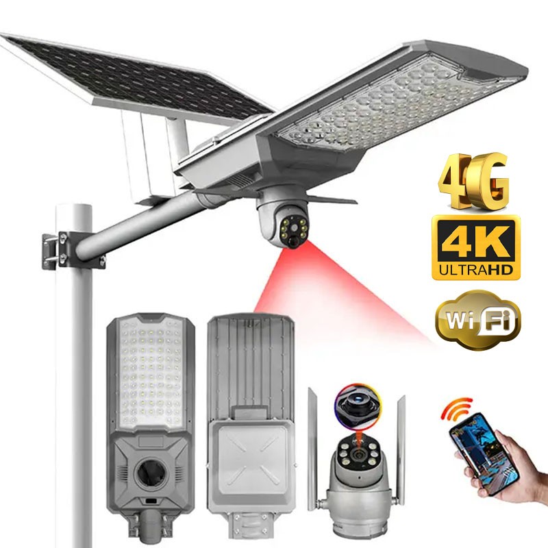 Solar Street Light kamerával 4G Wifi 4K kültéri napelemes figyelő lámpa 600W CCTV vezeték nélküli SPM-TK01