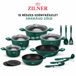 Zilner Kerámia Bevonatos Edénykészlet Üveg Fedővel – 15 Részes Smaragd Zöld