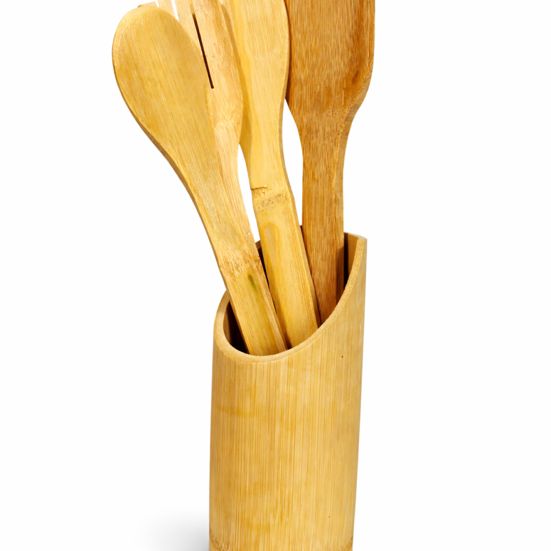 Bambusz konyhai eszközkészlet tartóval – 4 részes