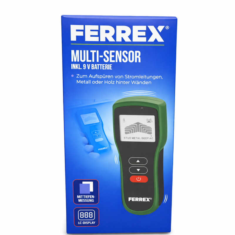 FERREX Multi-Sensor Multifunkciós Érzékelő  Vezeték-, fém- és gerendakereső falhoz (Multi-Detector)