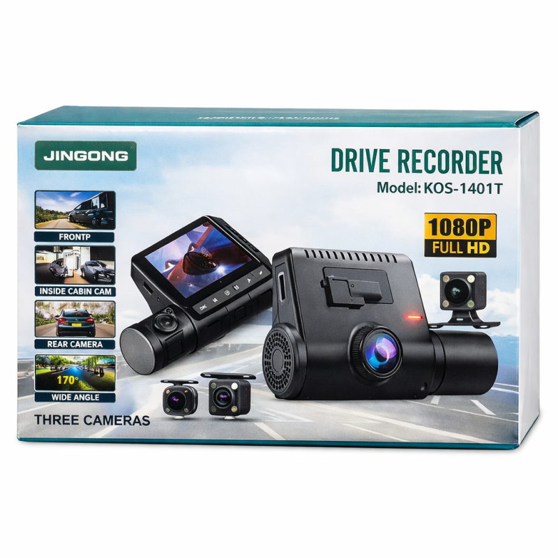 KOS-14011 Fedélzeti Kamera 3 Kamerával – Full HD 1080P, Magyar Menü, Éjszakai Látás