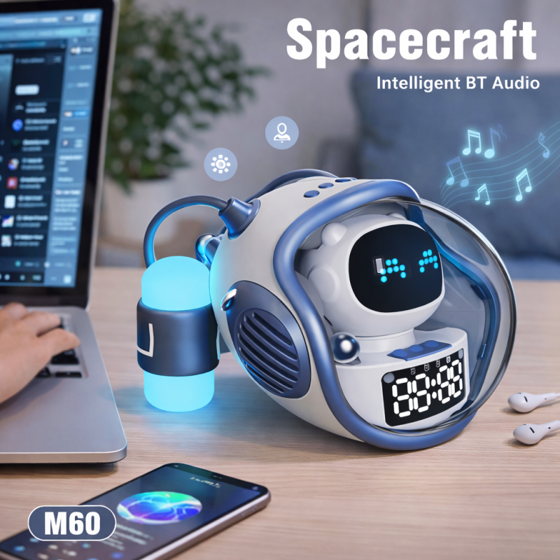 M60 Intelligens Space Astronauta vezeték nélküli akkumulátoros hangszóró ébresztőóra RGB lámpával