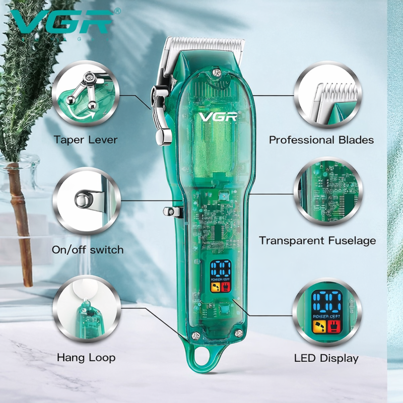 VGR V-660 Professzionális Vezeték Nélküli Hajnyíró LCD Kijelzővel