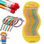 Hajlítható, Színes Csíkos Ceruza Radírral – 10 db-os csomag