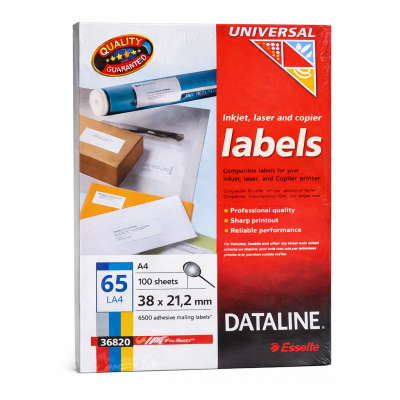 DataLine Esselte fehér etikett címke A4, 65db x 100 lap /cs (38 x 21,2mm) 36820