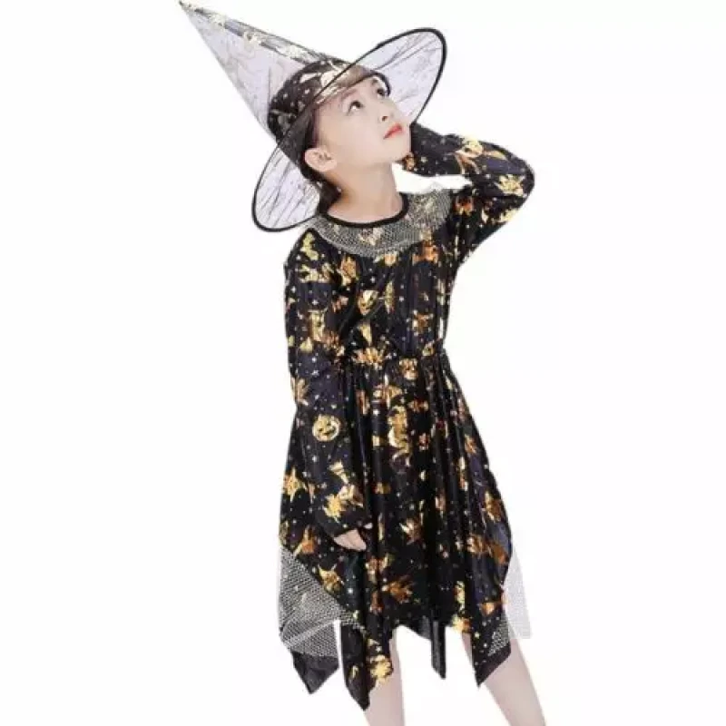 Arany-fekete Farsangi Halloweeni Varázsló Boszorkány Jelmez Kalap és Ruha