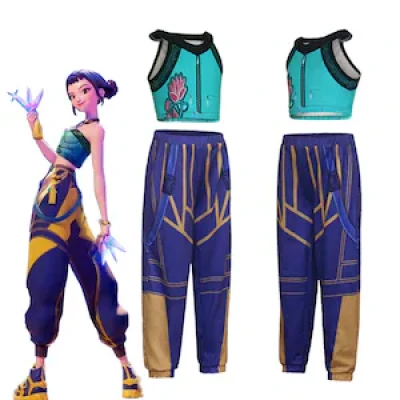 K-Pop Demon Hunters (Démonvadászok) cosplay jelmez gyerekeknek – Zoey stílus kék parókaval