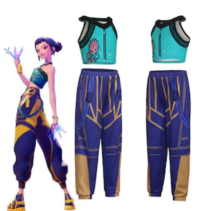 K-Pop Demon Hunters (Démonvadászok) cosplay jelmez gyerekeknek – Zoey stílus kék parókaval