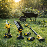 Hayami 3 az 1-ben akkumulátoros kerti szett - magassági ágvágó láncfűrész és metszőolló, teleszkópos nyél HA-1008-1