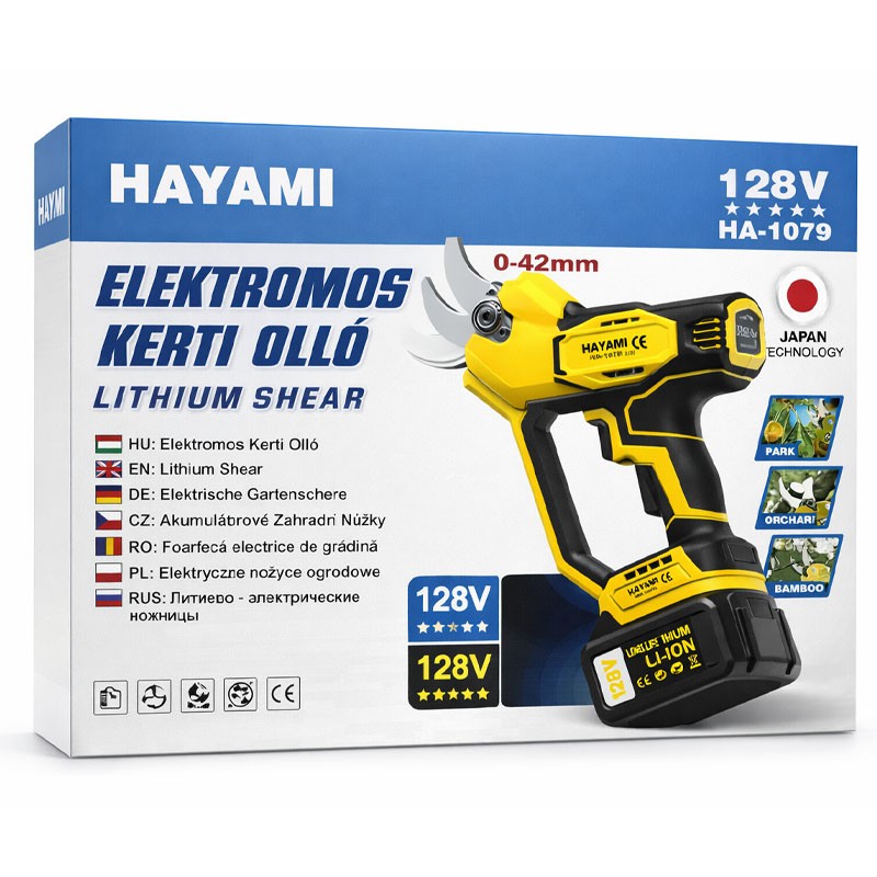 Akkumulátoros Metszőolló Készlet , 2db 128V Lítium Akkumulátorral   HAYAMI HA-1079