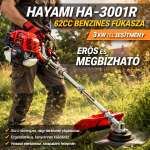 Hayami HA-3001R 62cc Nagyteljesítményű Benzines Fűkasza