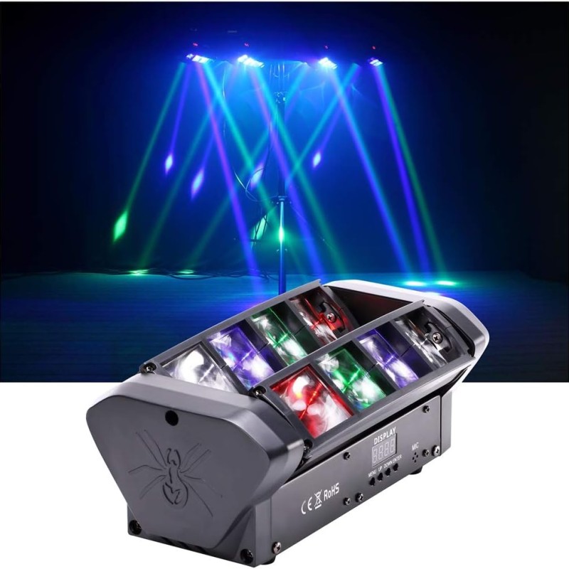 Spider LED Moving Head RGBW – 8×3W DMX512 Zenevezérelt LED Színpadi Fény HAYAMI KL25-120
