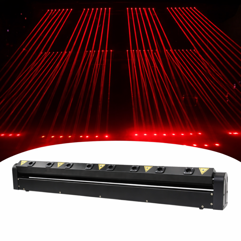 8 LED 8 Eyes Red Laser DJ Beam Lézerprojektor Fény Mozgó Fejekkel a DMX512 LED Disco Stage Lighting Bar Effect 500mwx