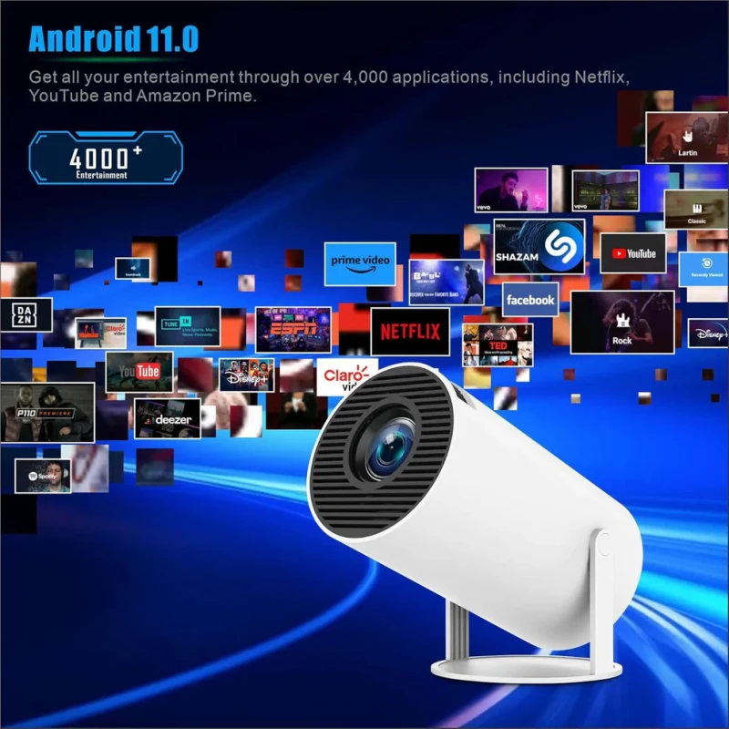 Intelligens 4k videoprojektor játékkonzollal, VSM, Android TV 11.0, távirányító, WiFi 6, Bluetooth 5.0