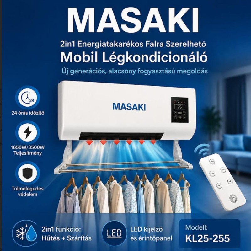 MASAKI KL25-255 2 az 1-ben Fali Hűtő-Fűtő Készülék 2000W – Fehér