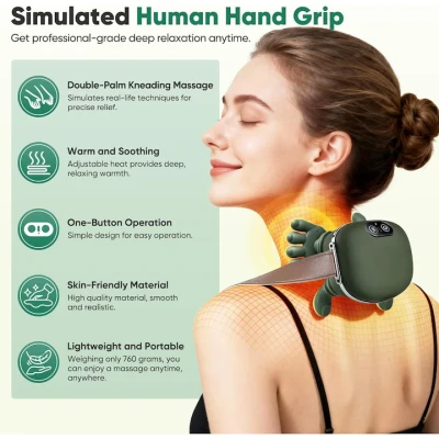 assage FH-670 Nyak- és Vállmasszírozó – 4D Biomimetikus, Fűthető Masszírozó (Zöld)