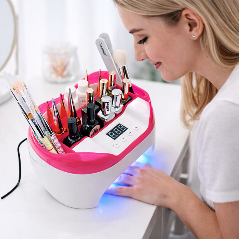 2 AZ 1-BEN MŰKÖRMÖS UV/LED LÁMPA TÁROLÓVAL 110W