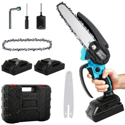 WORTHAIR KE24-286 Akkus Kézi Mini Láncfűrész 8″ – 128V, 2 Akkumulátorral, Hordtáskával