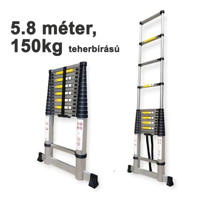 Teleszkópos Alumínium Létra, 5.8 méter,150kg teherbírású