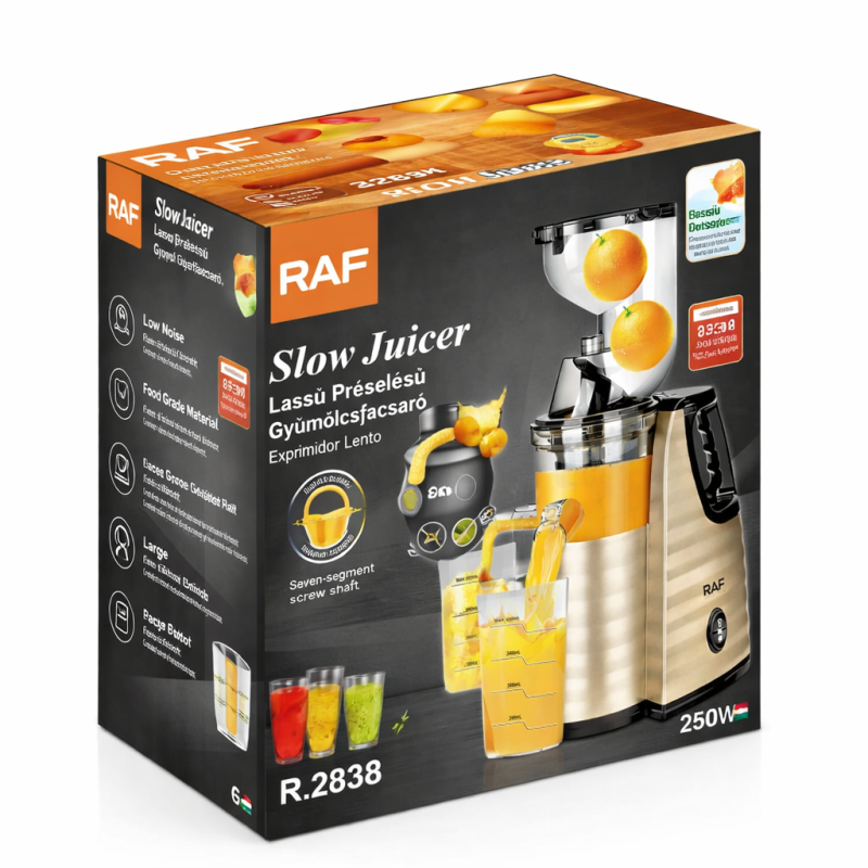 Professzionális Gyümölcsfacsaró Slow Juicer – Lassú Préselésű  (250W, 90 RPM) - RAF R.2838