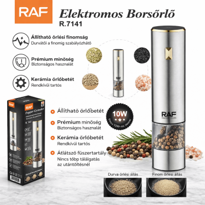 Elektromos Borsőrlő – 10W, Kerámia Őrlőszerkezet - RAF R.7141