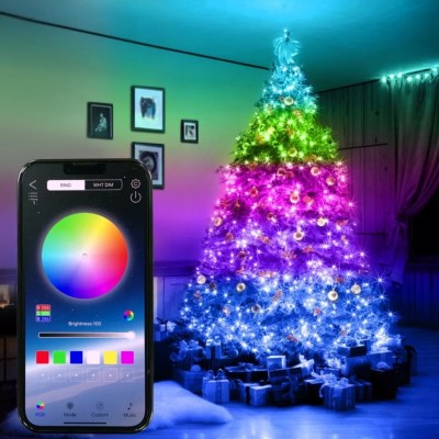 Okos LED Karácsonyfa világítás, karácsonyi fényfűzér - 100 RGB LED, OKOSTELEFON-VEZÉRLÉS , 10 méter