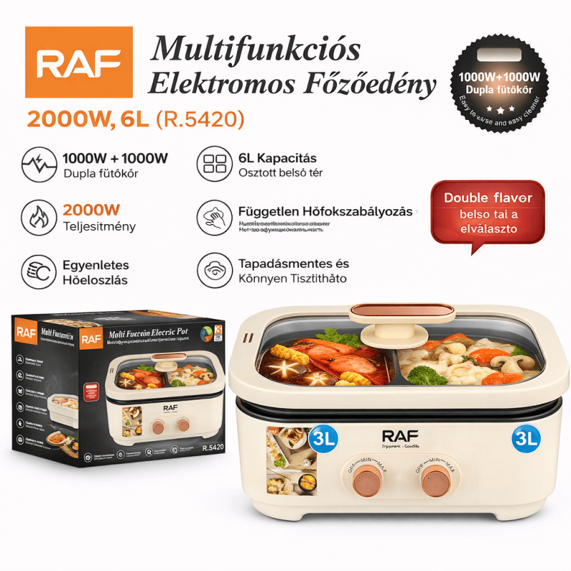 Multifunkciós Elektromos Főzőedény – 2000W, 6L  - RAF R.5420