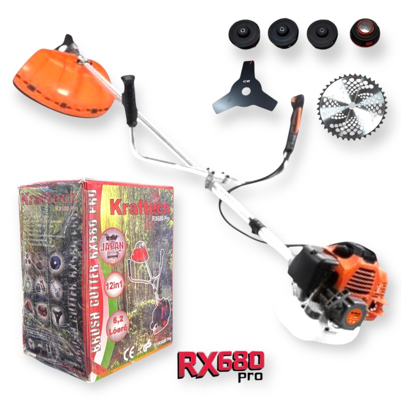 KrafTech KT/RX680-Pro benzinmotoros fűkasza és bozótvágó 6,2 LE, 73 cm³