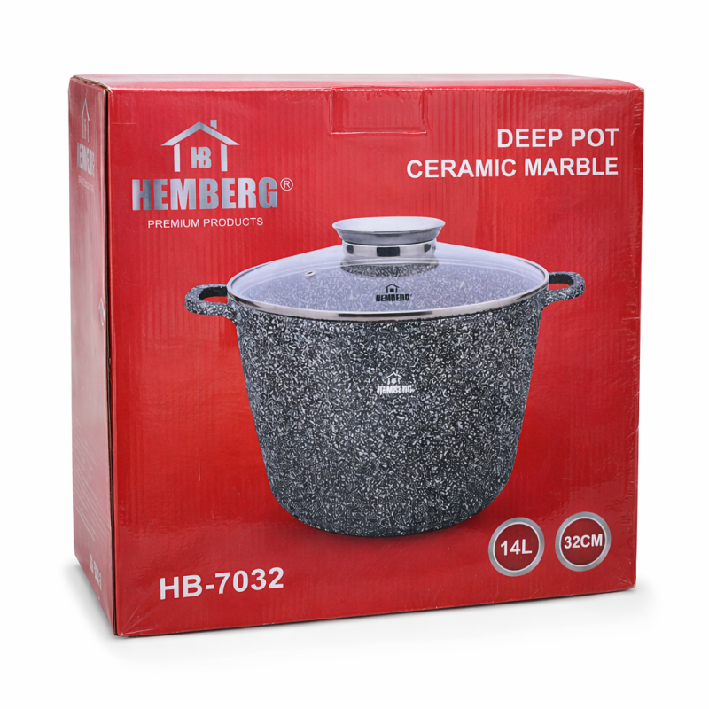 Mély fazék – 14L, 32 cm, Kerámia Márvány Bevonattal, Hemberg HB-7032