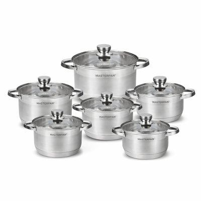Masterpan MP-5116 Rozsdamentes Acél Edénykészlet – 12 darabos, indukciós és gáz kompatibilis