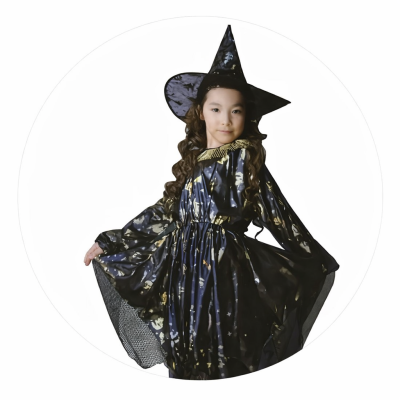 Arany-fekete Farsangi Halloweeni Varázsló Boszorkány Jelmez Kalap és Ruha