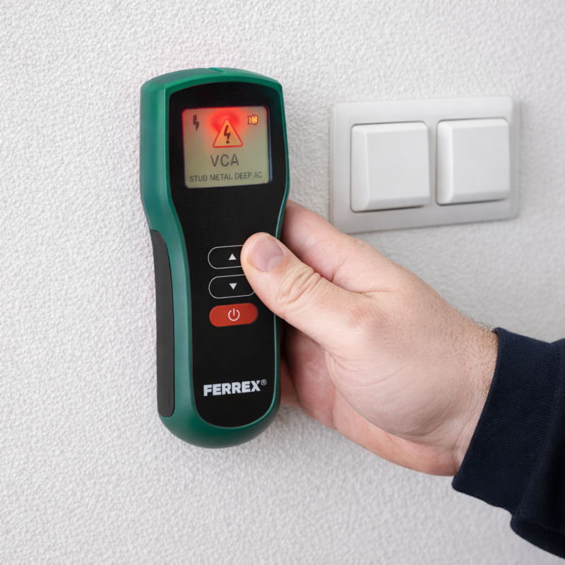 FERREX Multi-Sensor Multifunkciós Érzékelő  Vezeték-, fém- és gerendakereső falhoz (Multi-Detector)