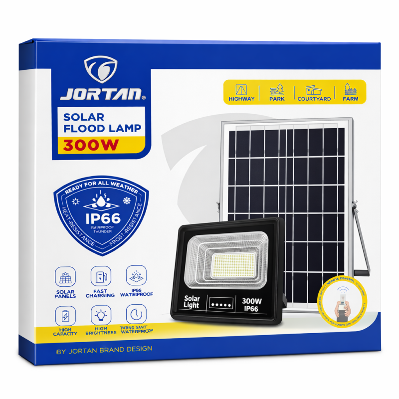 300W Napelemes LED Reflektor IP66 – Nagy teljesítményű kültéri solar lámpa - JORTAN