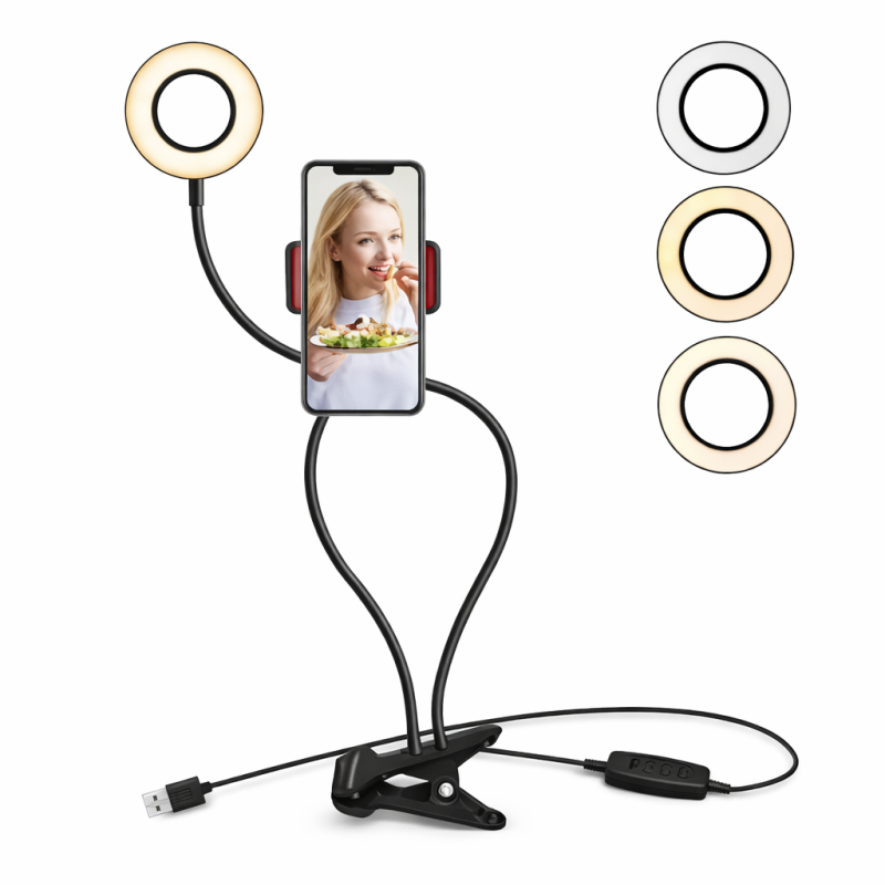 Professional Live Stream S9 LED körlámpa telefontartóval (csíptetős)