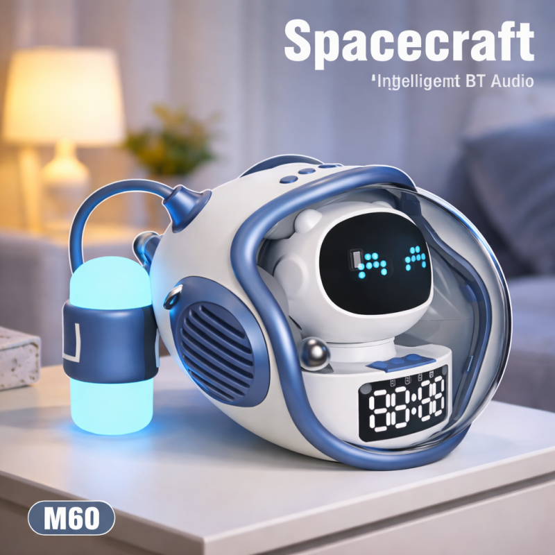 M60 Intelligens Space Astronauta vezeték nélküli akkumulátoros hangszóró ébresztőóra RGB lámpával