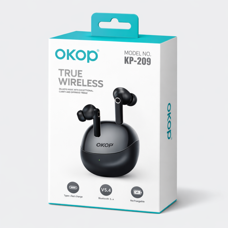 OKOP KP-209 True Wireless Bluetooth 5.4 Fülhallgató – Modern Hangzás, Stabil Kapcsolat