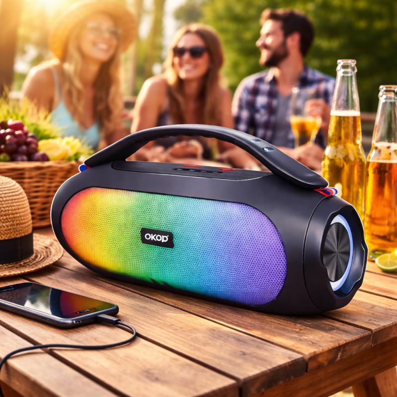 OKOP KP-819 Hordozható Bluetooth Hangszóró, 40W, Beépített Mélynyomó, RGB Világítással