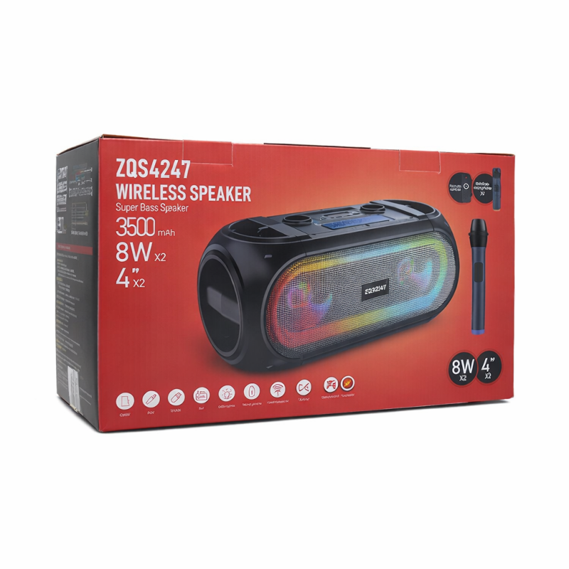 ZQS4217 Bluetooth Karaoke Hangszóró Mikrofonnal – 8W x2, RGB LED, 3600 mAh