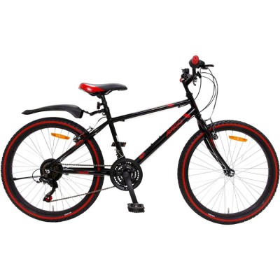 MTB 24" Amigo Rock kerékpár - uniszex - Shimano váltóval 18 sebességes - 135 cm-től használható kézifékkel, tárcsafékkel - fekete/piros