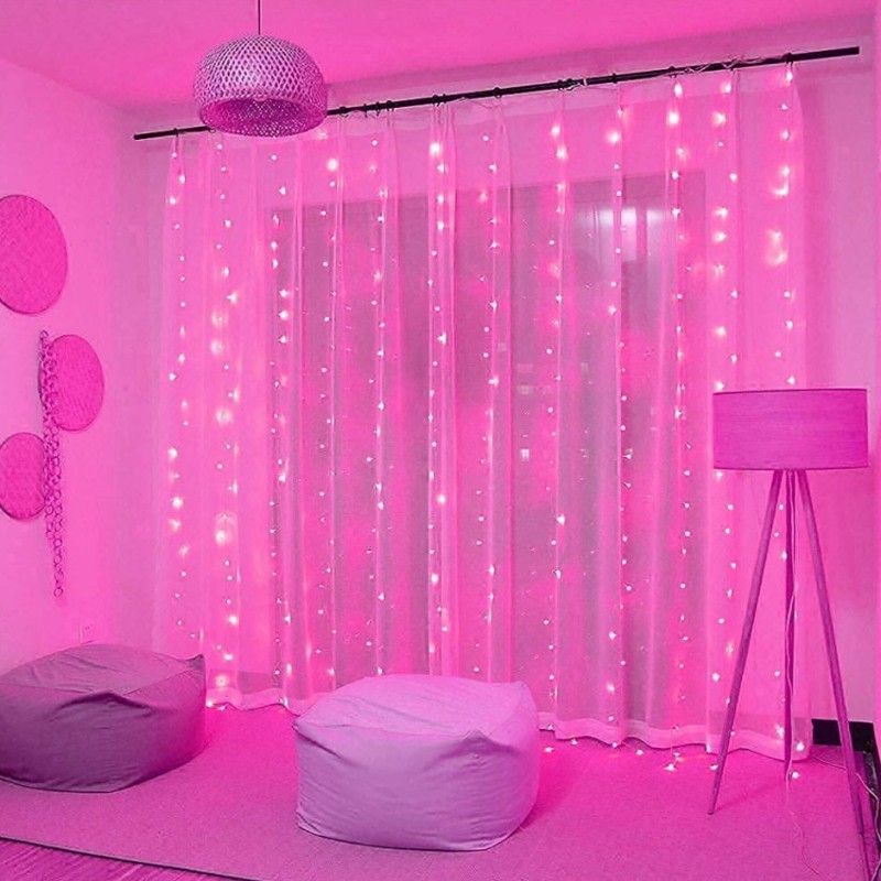 LED Fényfüggöny 3m x 3m távirányítóval 8 világítási móddal - rózsaszín