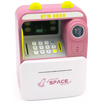 Játék bankautomata gyerekeknek, arcfelismerővel - interaktív persely - rózsaszín