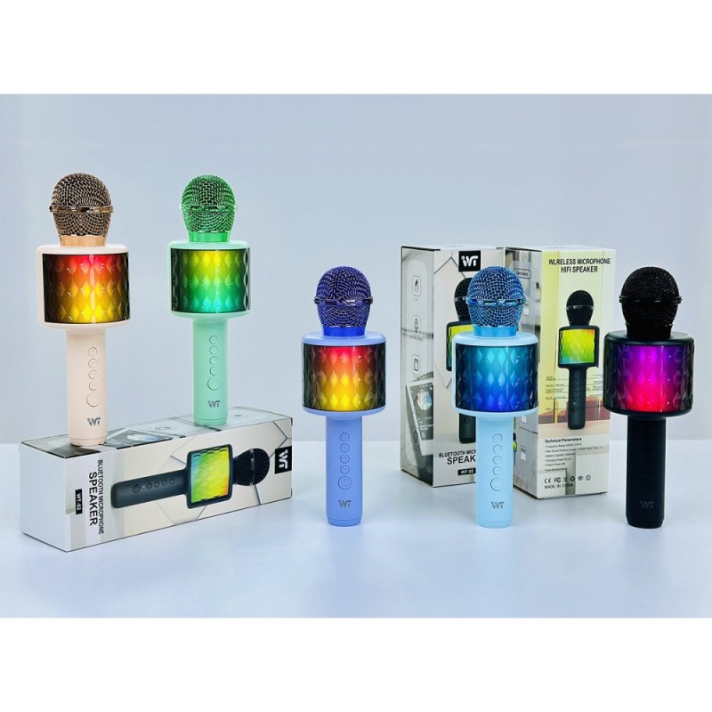 Karaoke Vezeték nélküli Bluetooth mikrofon hangszóróval - LED fényekkel  Több színben is választható  WT-02