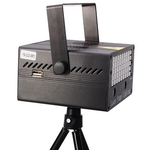 Disco fény YX-022M Mini LED Full Color and Laser MP3 Stage Lighting Projector w/ Remote Control / Tripod - Black