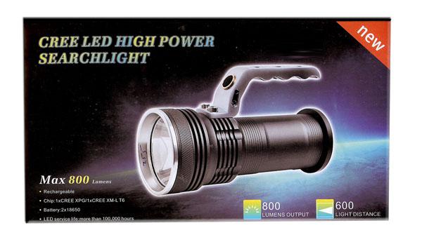  Cree Led High Power Searchlight Max 800 Lumens Led Flashlight (Black)Tölthető zseblámpa 2elemmel GREE XML T6
