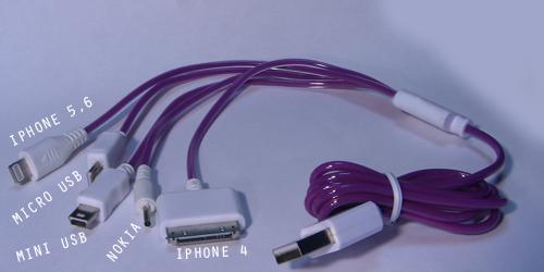 USB Charger 5 in 1  Apple Lightning, Nokia, Apple 30 Pin, MiniUSB, Micro USB