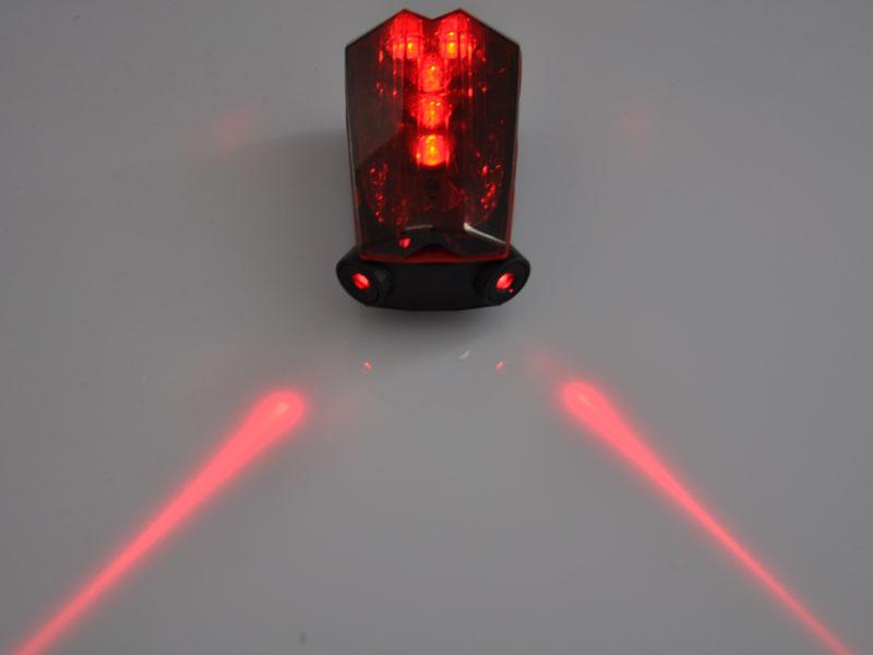Kerékpár Laser hátsó lámpa (2 lézer + 5 LED) 500mW 625 nm Bike biztonsági fény