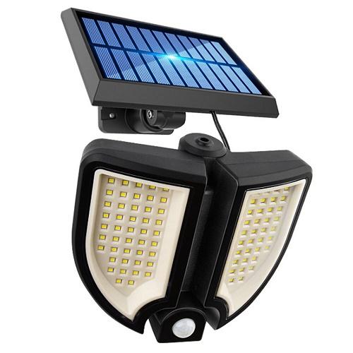 Biztonsági, 90 ledes napelemes fali lámpa, fény- és mozgásérzékelővel, távirányítóval