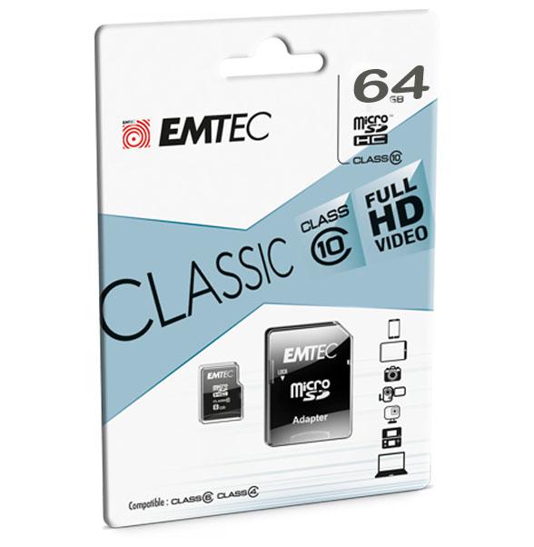 EMTEC 64GB Class 10 microSDXC  memóriakártya+adapter - FULL HD video