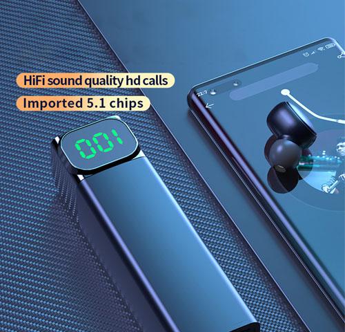 Vezeték nélküli fülhallgató BQC-01 beépített Bluetooth 5.1, Sztereó LED kijelzős tokkal